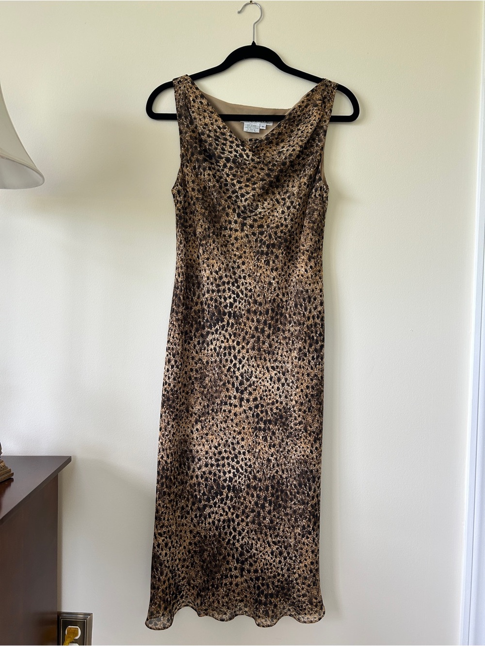 Maggy London Brown Animal-Print Cowl Neck Maxi Dress
